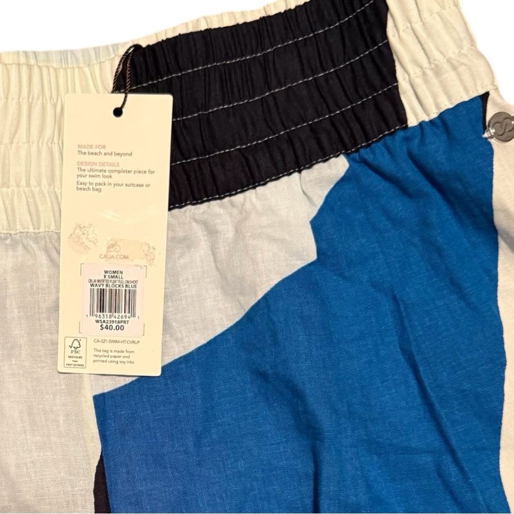 CALIA Inverted Pleat Pull On Short Wavy Blocks Blue Swim Coverup Size XS NWT - Picture 6 of 10